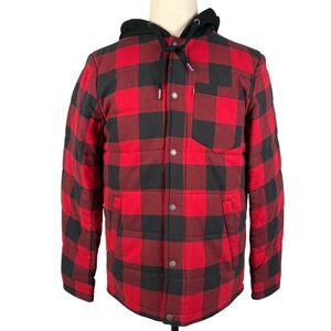 Levis Quilted Hooded Jacket Mens S Buffalo Plaid Full Zip Drawstring Hood NWT